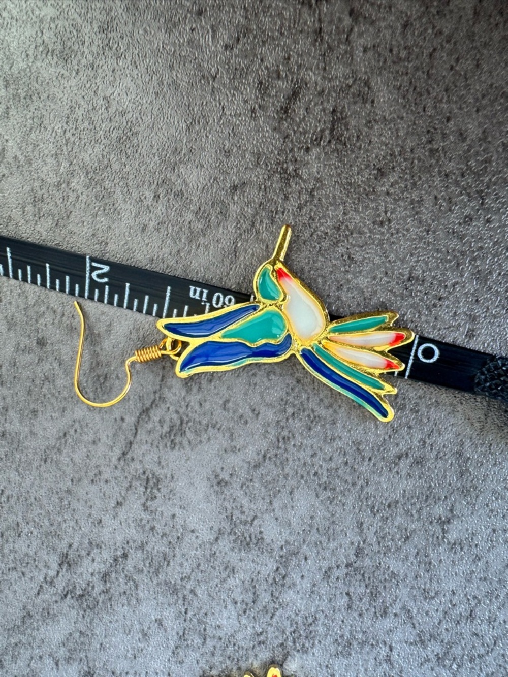 Gold-Tone Multicolor Hummingbird Enamel Drop Earrings - Blue & Green - Picture 5 of 5
